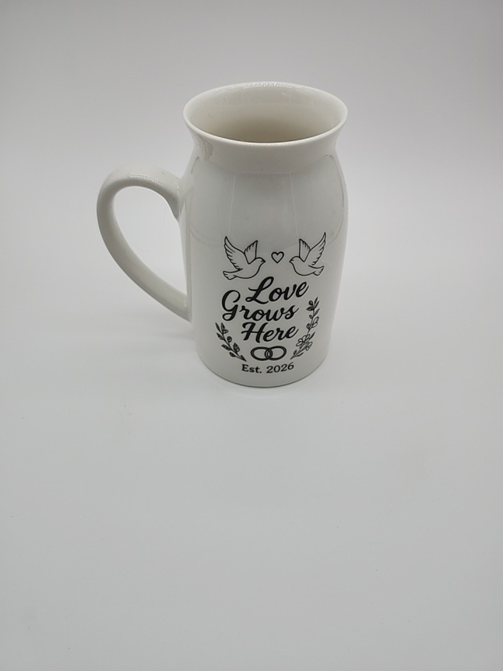 Wedding Gift 2026 White "Love Grows Here" Ceramic Mug - Home Dining